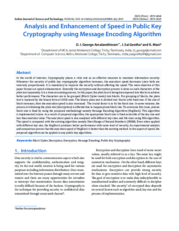 (PDF) Analysis and Enhancement of Speed in Public Key Cryptography ...