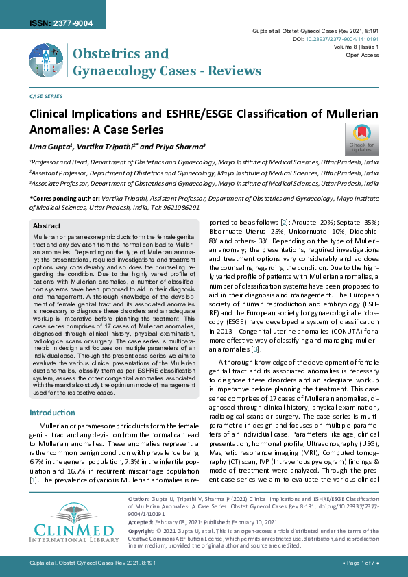 (PDF) Clinical Implications and ESHRE/ESGE Classification of Mullerian ...