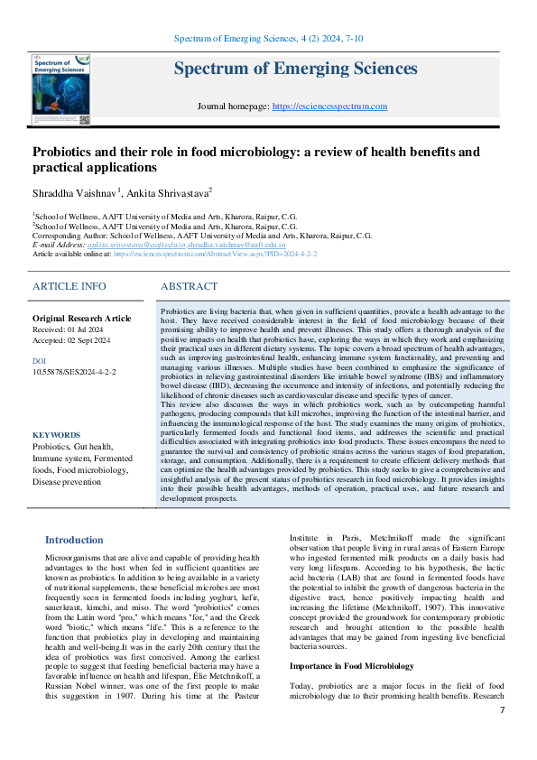 (PDF) Probiotics and their role in food microbiology: a review of ...