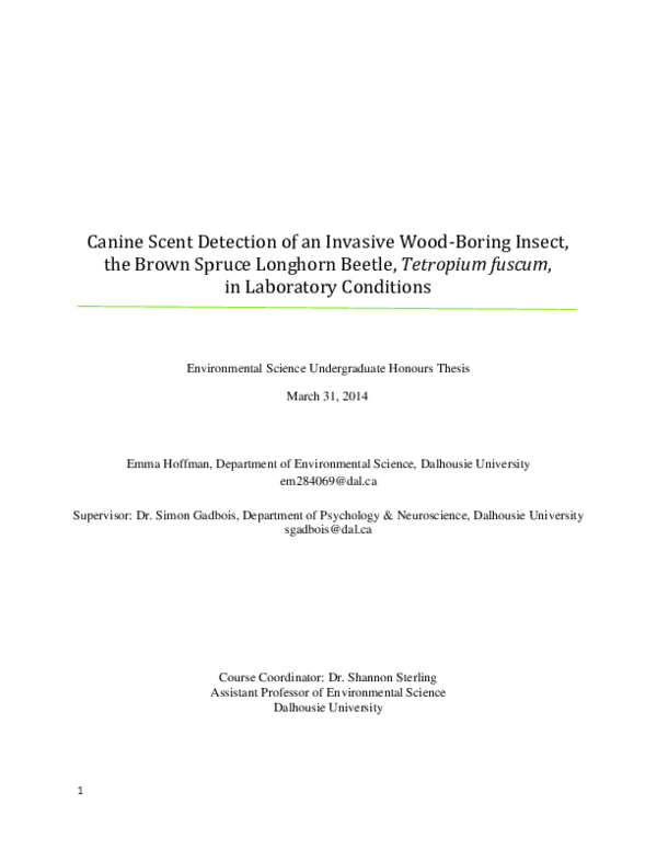 (PDF) Canine Scent Detection of an Invasive Wood-Boring Insect, the ...