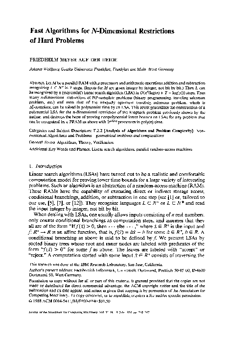 (PDF) Fast algorithms for N -dimensional restrictions of hard problems