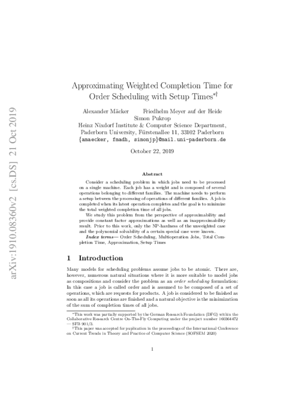 (PDF) Approximating Weighted Completion Time for Order Scheduling with ...