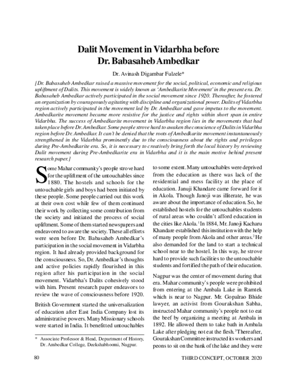 (PDF) Dalit Movement in Vidarbha before Dr Babasaheb Ambedkar