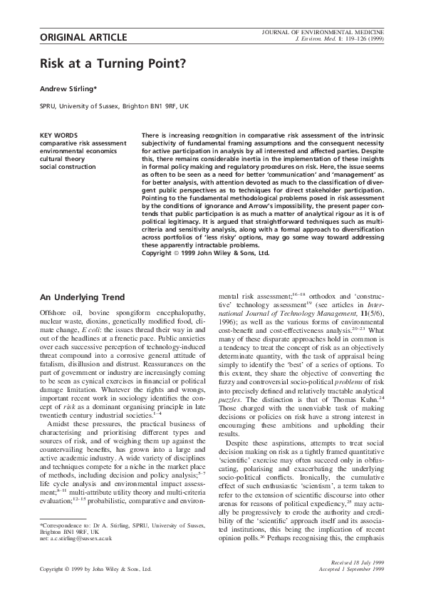 (PDF) Risk at a turning point?