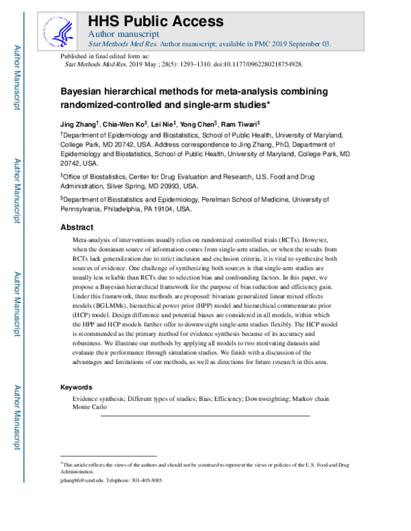 (PDF) Bayesian hierarchical methods for meta-analysis combining ...