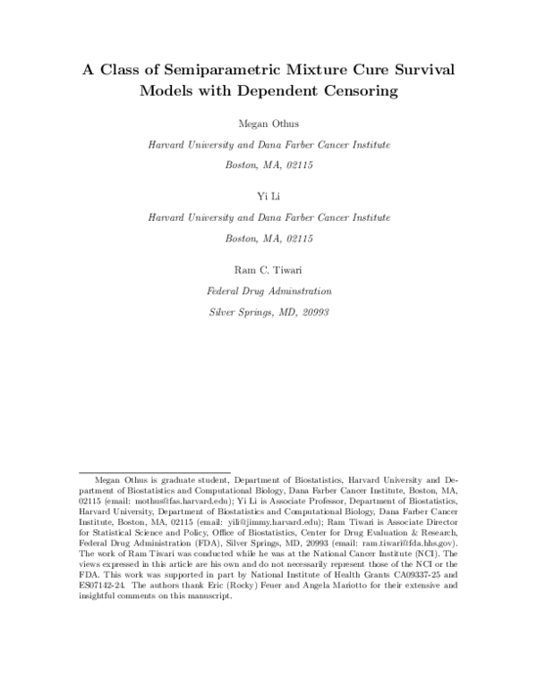 (PDF) A Class of Semiparametric Mixture Cure Survival Models With ...