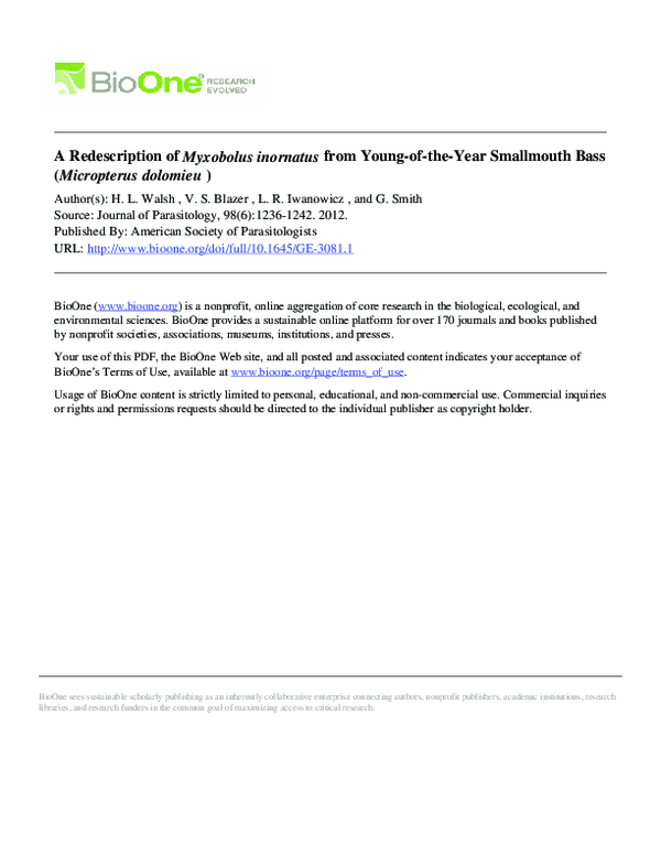 (PDF) A Redescription of Myxobolus inornatus from Young-of-the-Year ...