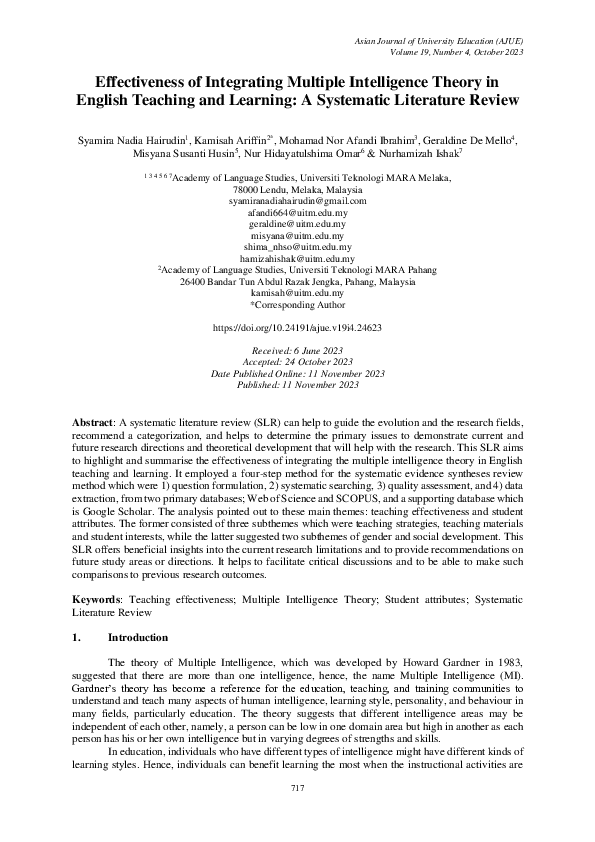 (PDF) Effectiveness of Integrating Multiple Intelligence Theory in ...