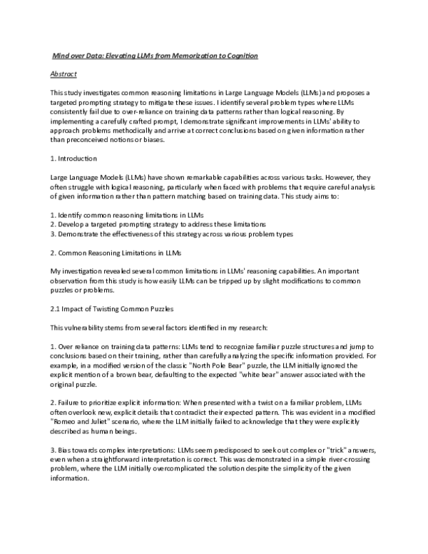 (PDF) Mind over Data: Elevating LLMs from Memorization to Cognition