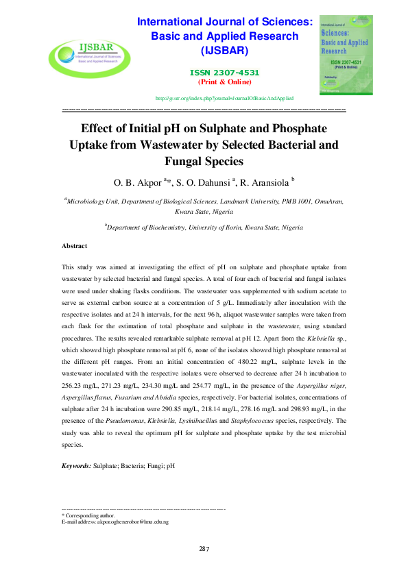 (PDF) Effect of Initial pH on Sulphate and Phosphate Uptake from ...