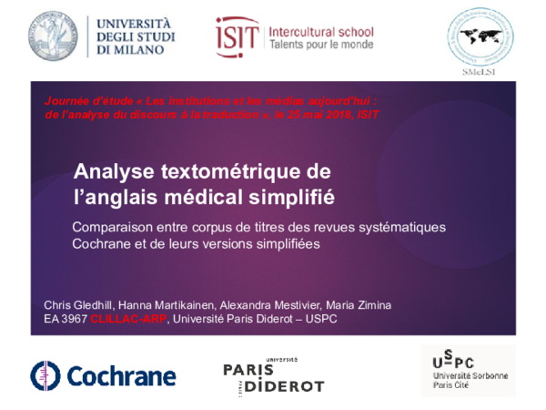Notice bibliographique L'anglais médical : spoken and written medical