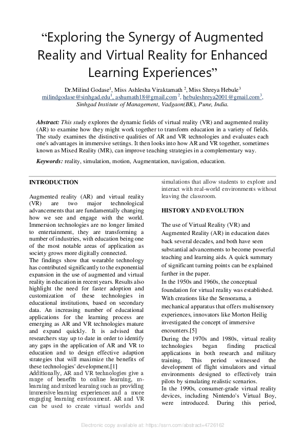(PDF) Exploring the Synergy of Augmented Reality and Virtual Reality ...