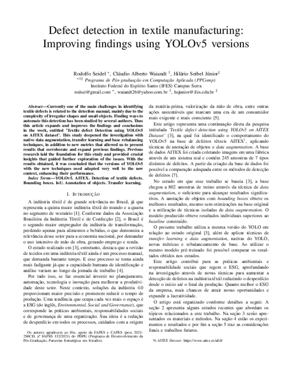 (PDF) Defect detection in textile manufacturing: Improving findings ...