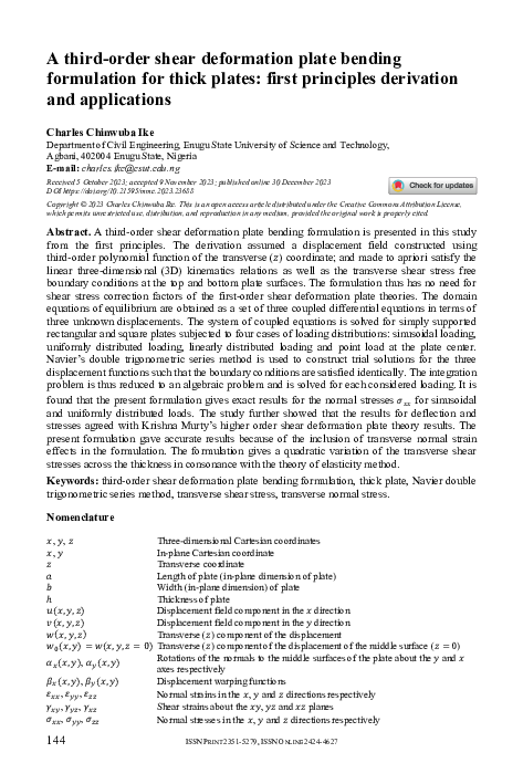 (PDF) A third-order shear deformation plate bending formulation for ...
