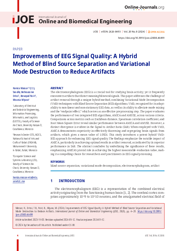 (PDF) Improvements of EEG Signal Quality: A Hybrid Method of Blind ...