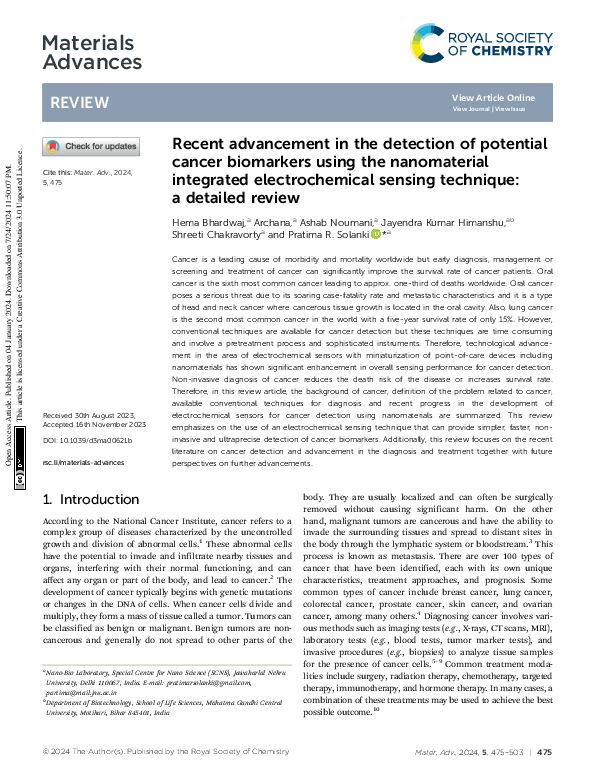 (PDF) Recent advancement in the detection of potential cancer ...