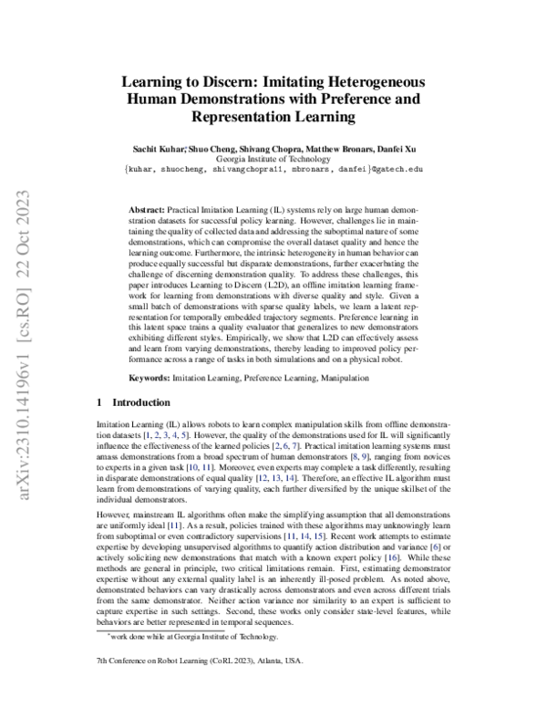 (PDF) Learning to Discern: Imitating Heterogeneous Human Demonstrations ...