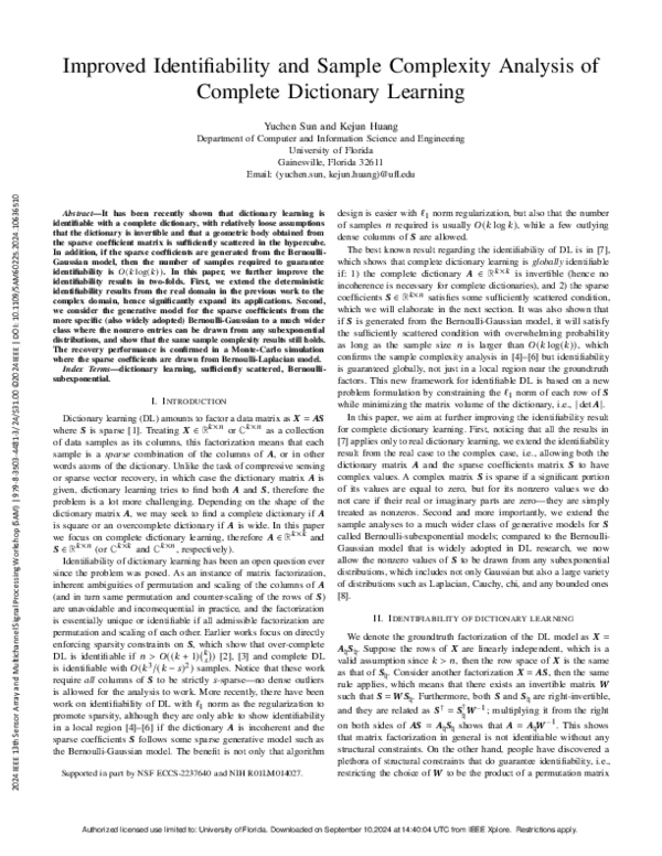 (PDF) Improved Identifiability and Sample Complexity Analysis of ...