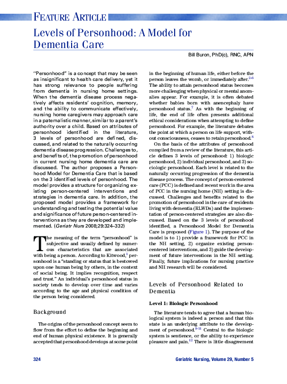 (PDF) Levels of Personhood: A Model for Dementia Care