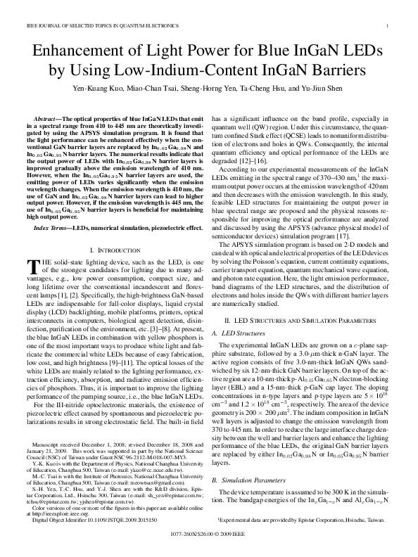 (PDF) Enhancement of Light Power for Blue InGaN LEDs by Using Low ...