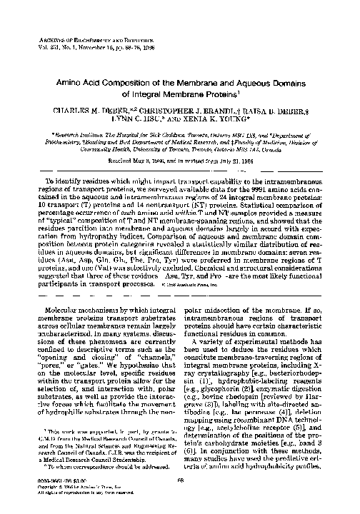 (PDF) Amino acid composition of the membrane and aqueous domains of ...