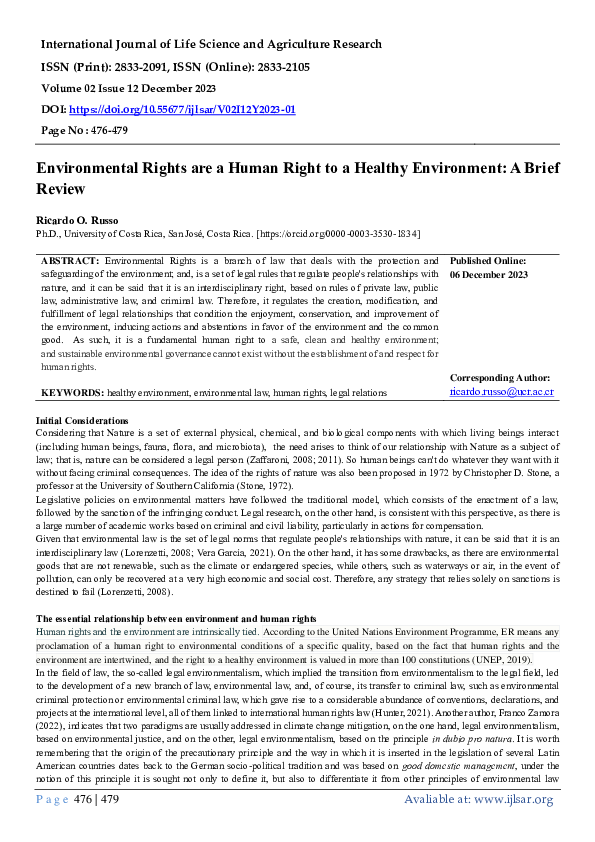 (PDF) Environmental Rights are a Human Right to a Healthy Environment ...
