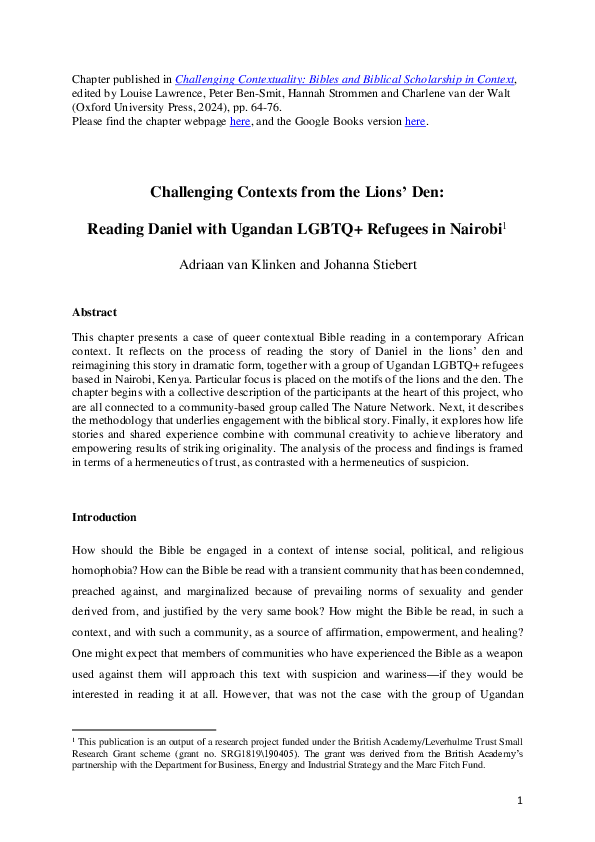 (PDF) Challenging Contexts from the Lions' Den: Reading Daniel with ...