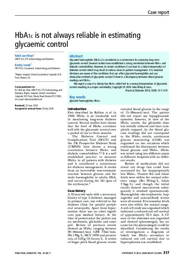 (PDF) HbA1c is not always reliable in estimating glycaemic control