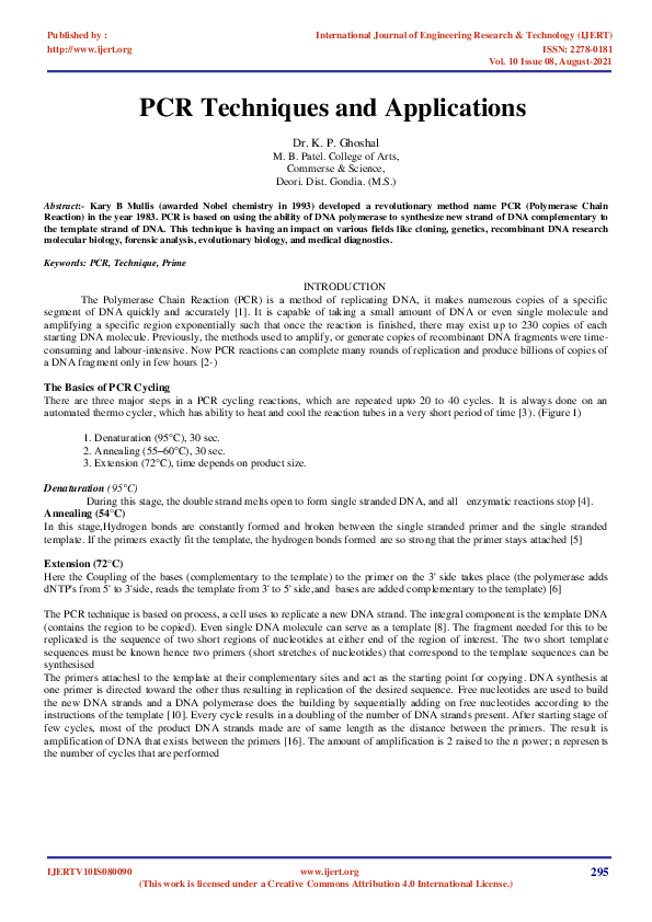 (PDF) PCR Techniques and Applications
