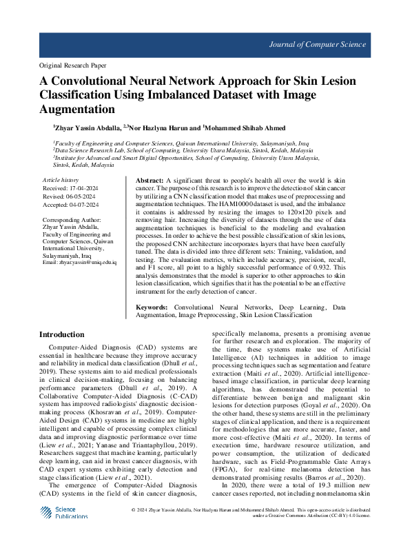 (PDF) A Convolutional Neural Network Approach for Skin Lesion ...