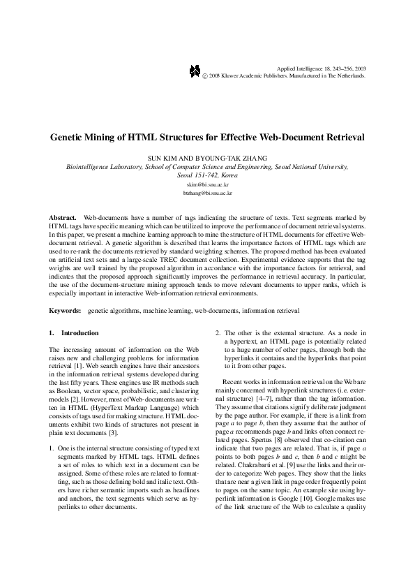 (PDF) Genetic Mining of HTML Structures for Effective Web-Document ...