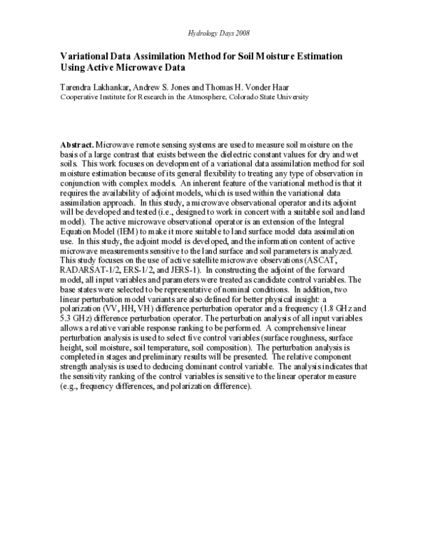 (PDF) Variational Data Assimilation Method for Soil Moisture Estimation ...