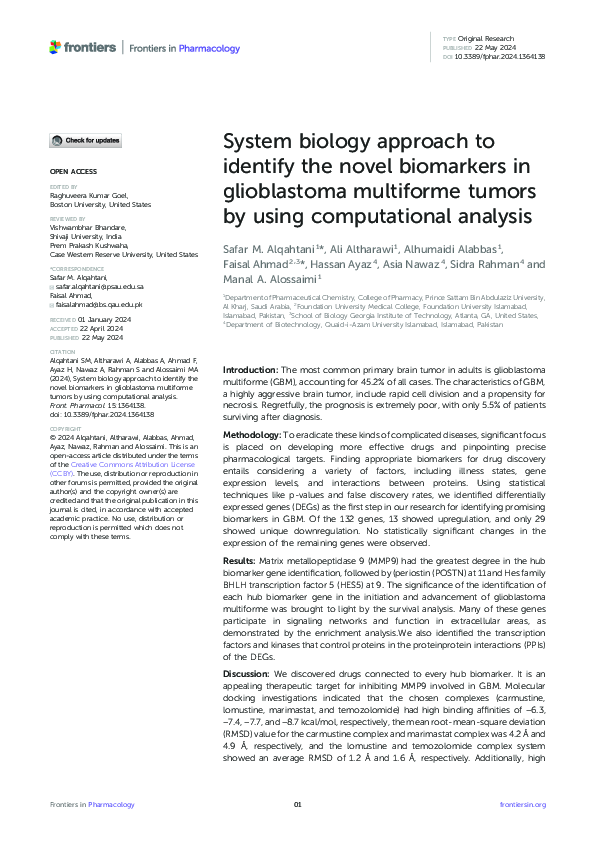 (PDF) System biology approach to identify the novel biomarkers in ...