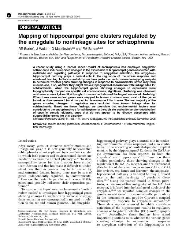 (PDF) Mapping of hippocampal gene clusters regulated by the amygdala to ...
