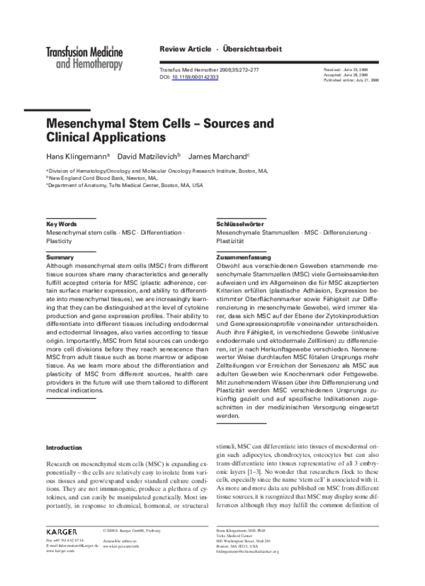 (PDF) Mesenchymal Stem Cells – Sources and Clinical Applications