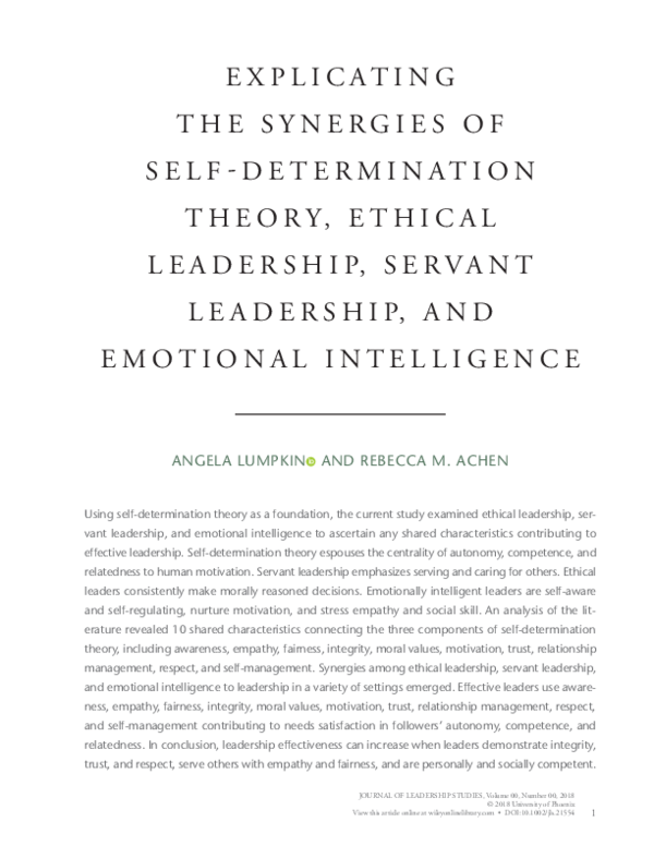 (PDF) Explicating the Synergies of Self‐Determination Theory, Ethical ...