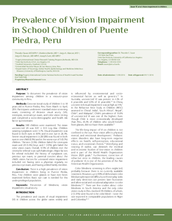 (PDF) Prevalence of Vision Impairment in School Children of Puente ...