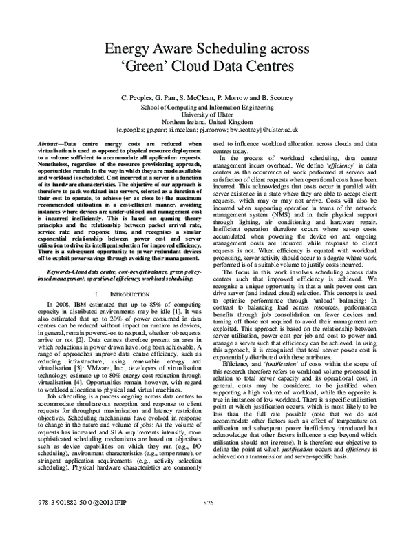 (PDF) Energy aware scheduling across ‘green’cloud data centres