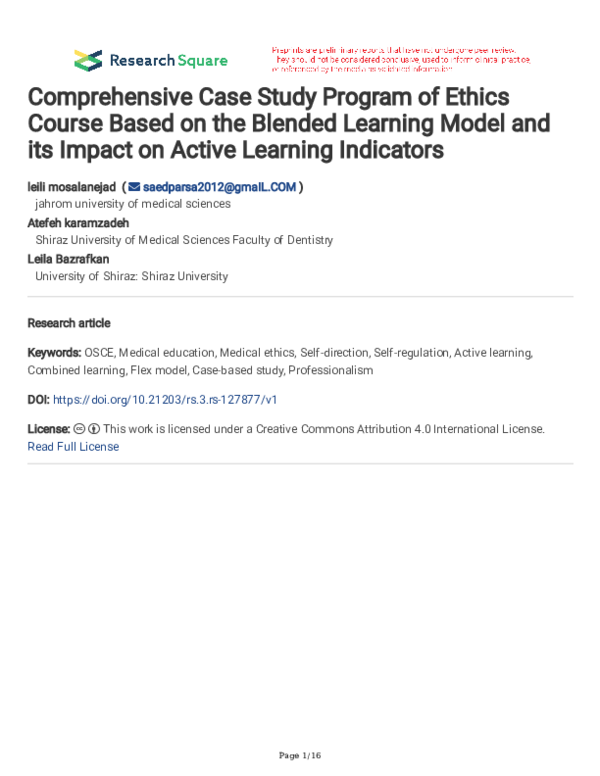 (PDF) Comprehensive Case Study Program of Ethics Course Based on the ...