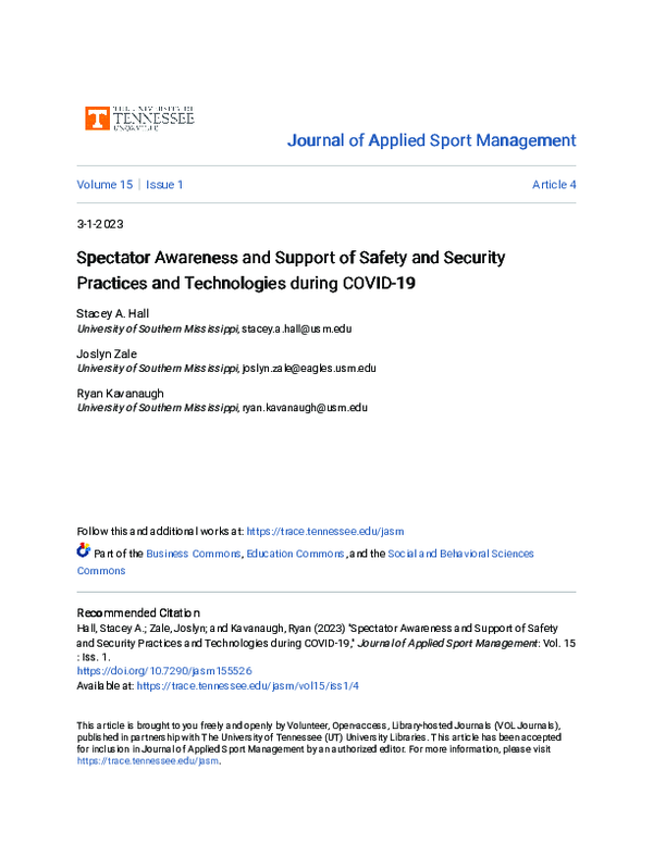 (PDF) Spectator Awareness and Support of Safety and Security Practices ...
