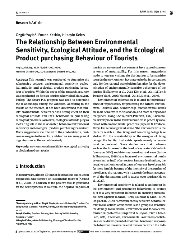 (PDF) The Relationship Between Environmental Sensitivity, Ecological ...