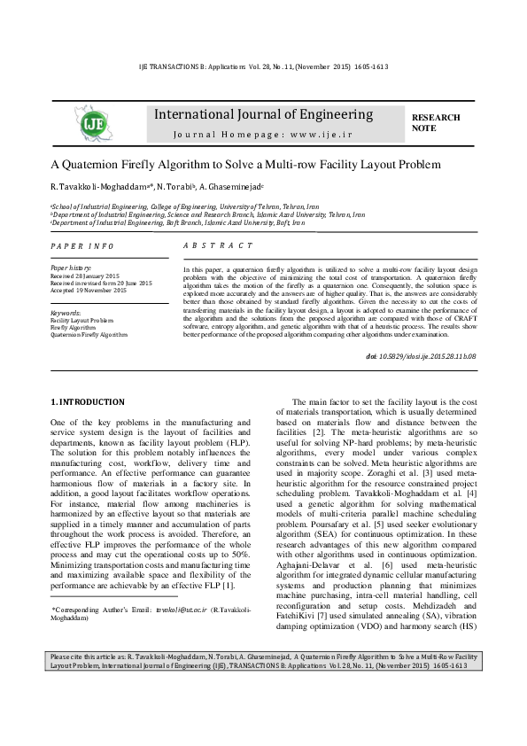 (PDF) A Quaternion Firefly Algorithm to Solve a Multi-row Facility ...