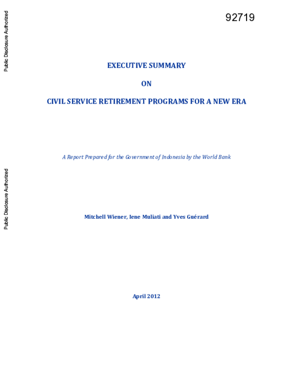 (PDF) Executive summary on civil service retirement programs for a new ...