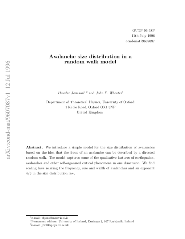 (PDF) Avalanche size distribution in a random walk model