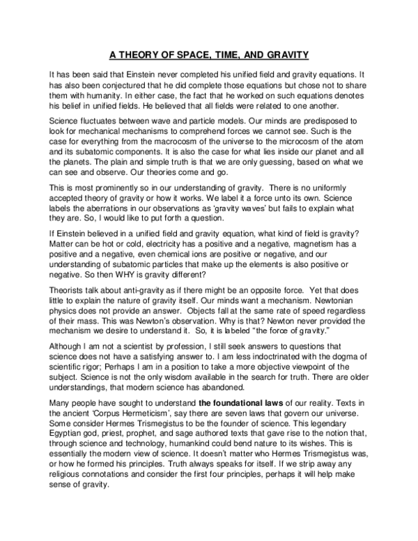 (PDF) A THEORY OF SPACE, TIME, AND GRAVITY