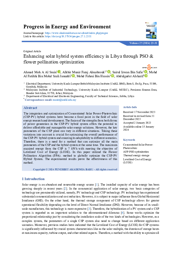(PDF) Enhancing solar hybrid system efficiency in Libya through PSO ...