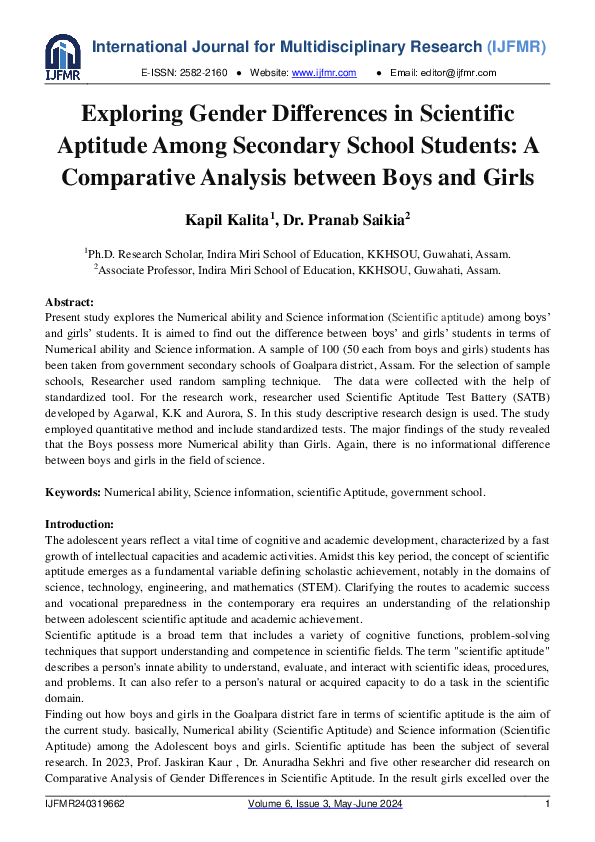 (PDF) Exploring Gender Differences in Scientific Aptitude among ...