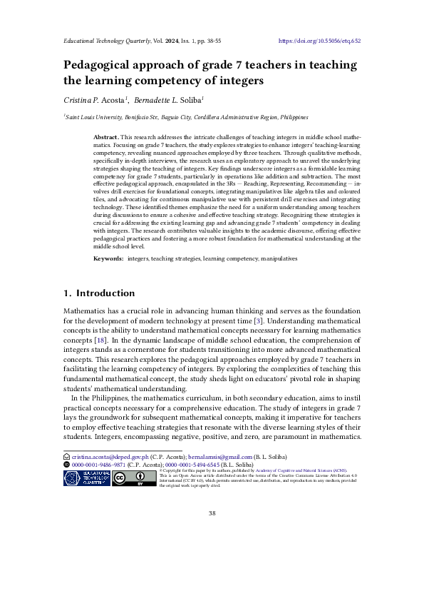 (PDF) The pedagogical approach of grade 7 teachers in teaching the ...
