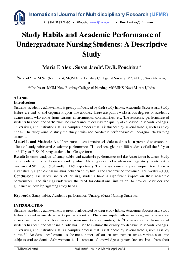(PDF) Study Habits and Academic Performance of Undergraduate Nursing ...