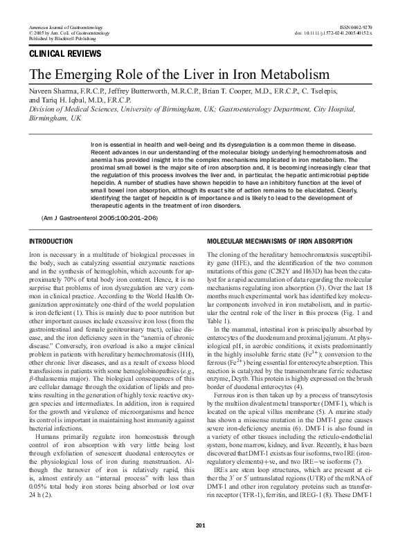 (PDF) The emerging role of the liver in iron metabolism